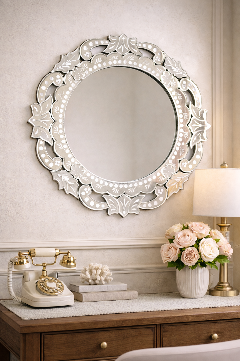 Handmade Silver Glass Venetian Round Mirror thumbnail